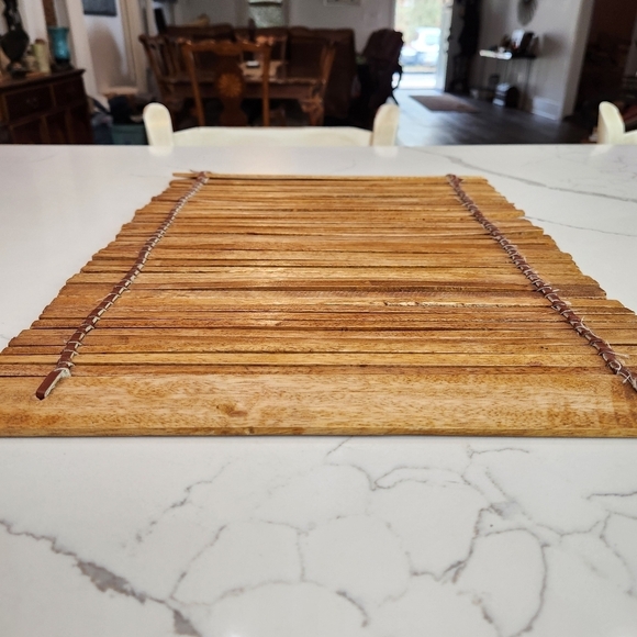 Vintage Woven Wood Placements Tied With Leather a Set of 2 - Picture 3 of 13